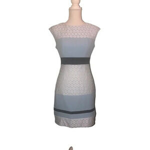 STUDIO ONE New York Sz 4 Women's Blue White Lace Sleeveless Rounded Neck Dress